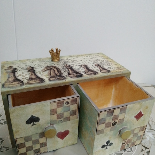 Alice In Wonderland Chest of Drawers. Vintage style jewelry box. Wooden box. Christmas or birthday gift