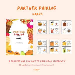 Cartes d'appariement des partenaires - Édition alimentaire | Cartes de classe | Paires de classes | Partenaires de jumelage | Travail de groupe | Collaboration de groupe