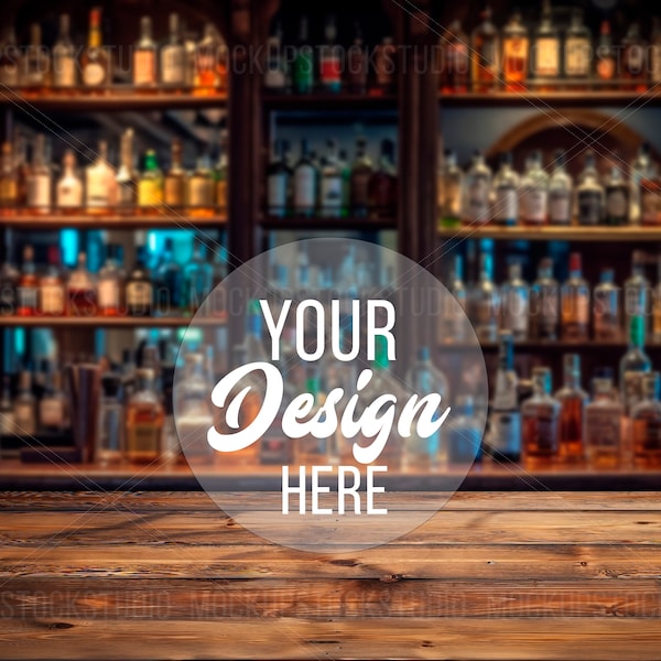 Bar Counter Background Mockup, Pub Table Mockup for Product, Pub Backdrop, Mock up POD, Empty Table for Cup, Digital Background