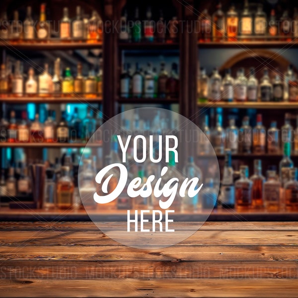 Bar Counter Background Mockup, Pub Table Mockup for Product, Pub Backdrop, Mock up POD, Empty Table for Cup, Digital Background