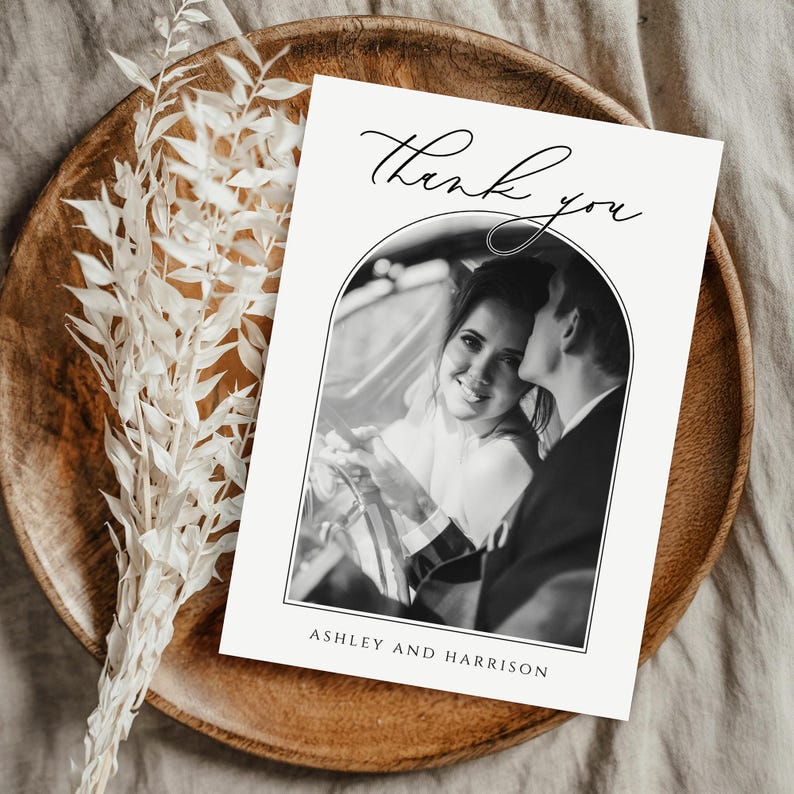 Postcard Example Portrait Wedding Thank You Cards Template, Elegant Wedding Stationery, Printable ...