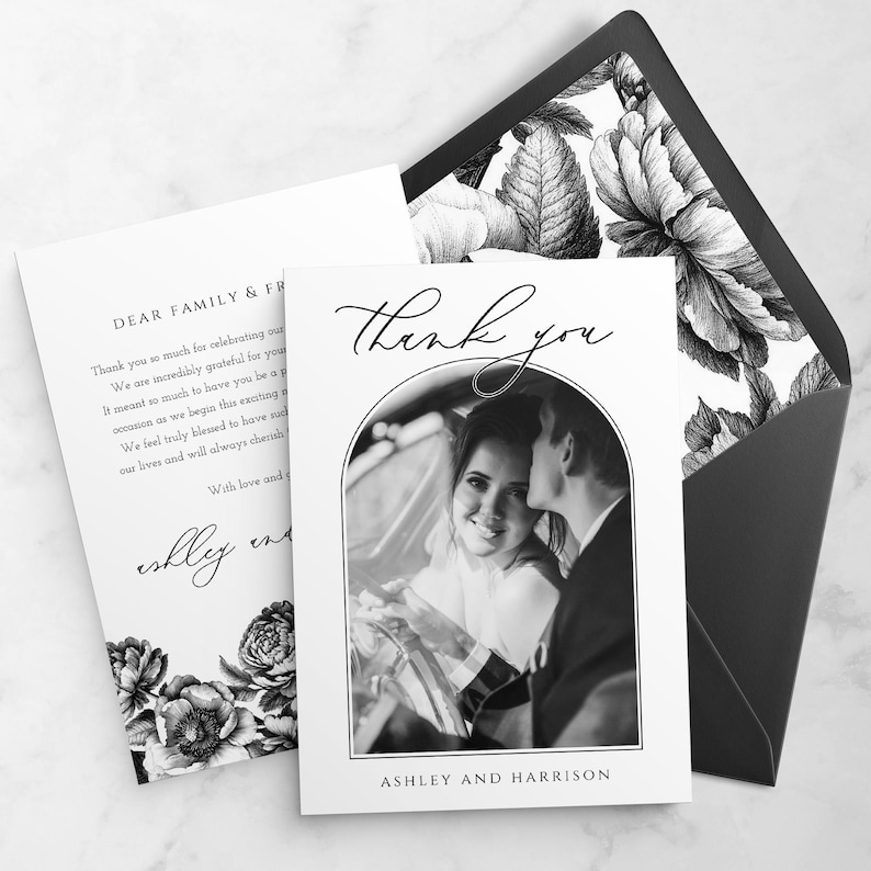 Postcard Example Portrait Wedding Thank You Cards Template, Elegant Wedding Stationery, Printable ...