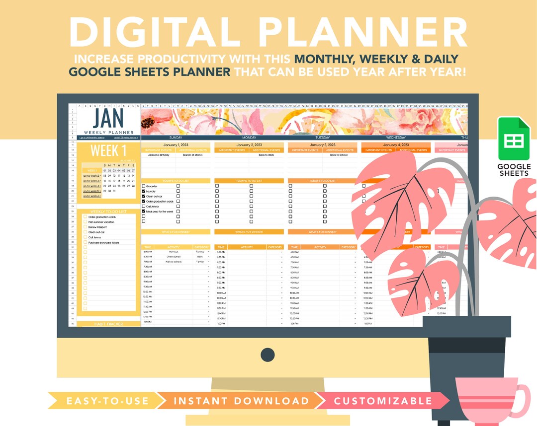 Google Sheets Planner Template Productivity Planner - Etsy