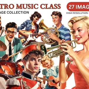 Retro School Clipart - Vintage Music Class, Retro School Boy Clip Art, Back to School, wwii clip art, Scrapbooking, Transparent, PNGs