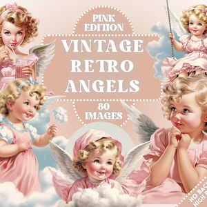 Vintage Retro Angels Clipart - Christian Clip Art, Retro Girls Clipart, Retro Women Clipart, Old School Illustrations, Tweede Wereldoorlog, commercieel, PNG