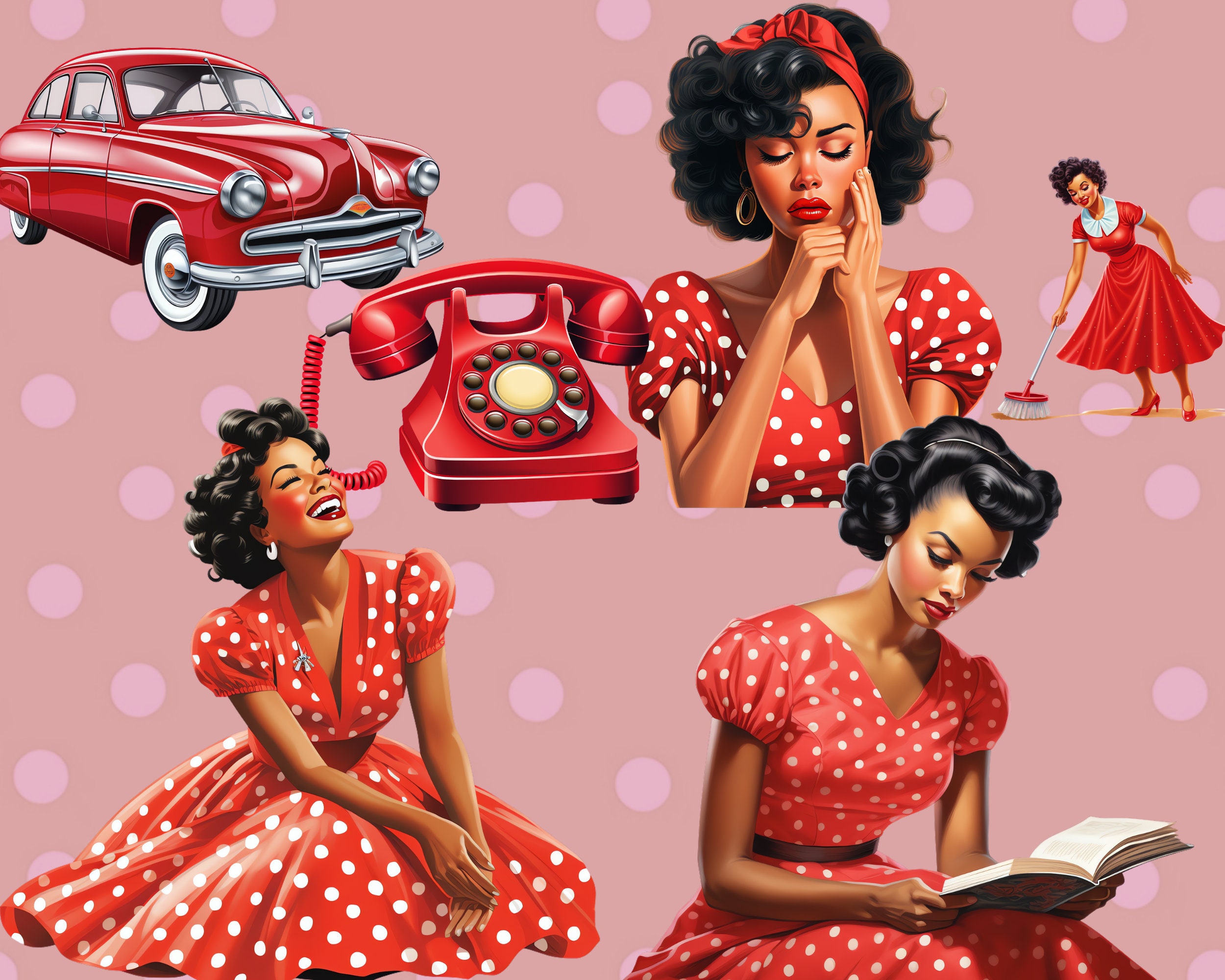 Retro Lady Retro Women Clipart 89 Red Vintage Black Beauties Women Clip Art, Retro ...