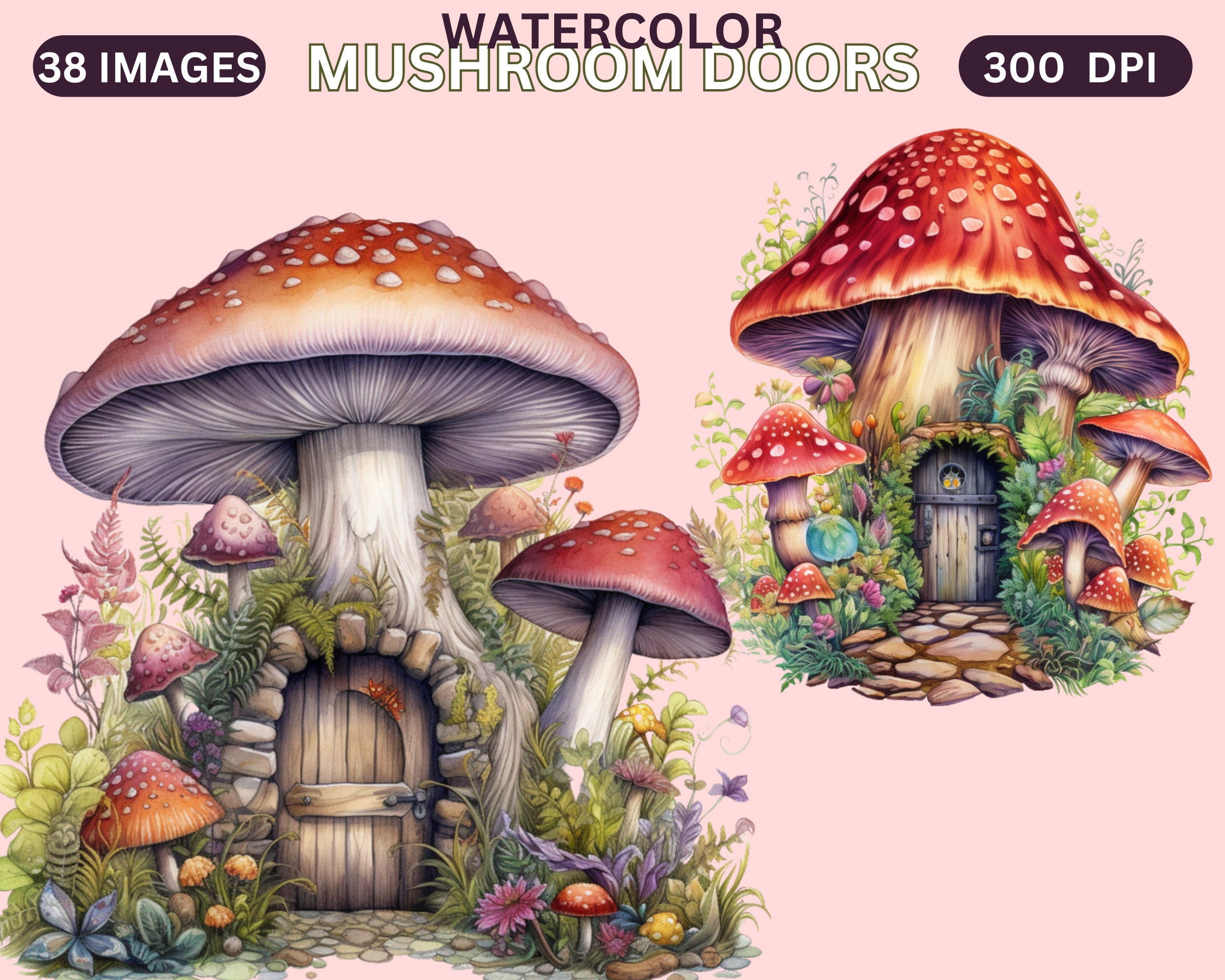 Fantasy Mushroom Doors Clipart Watercolor Mushroom Door Clip - Etsy