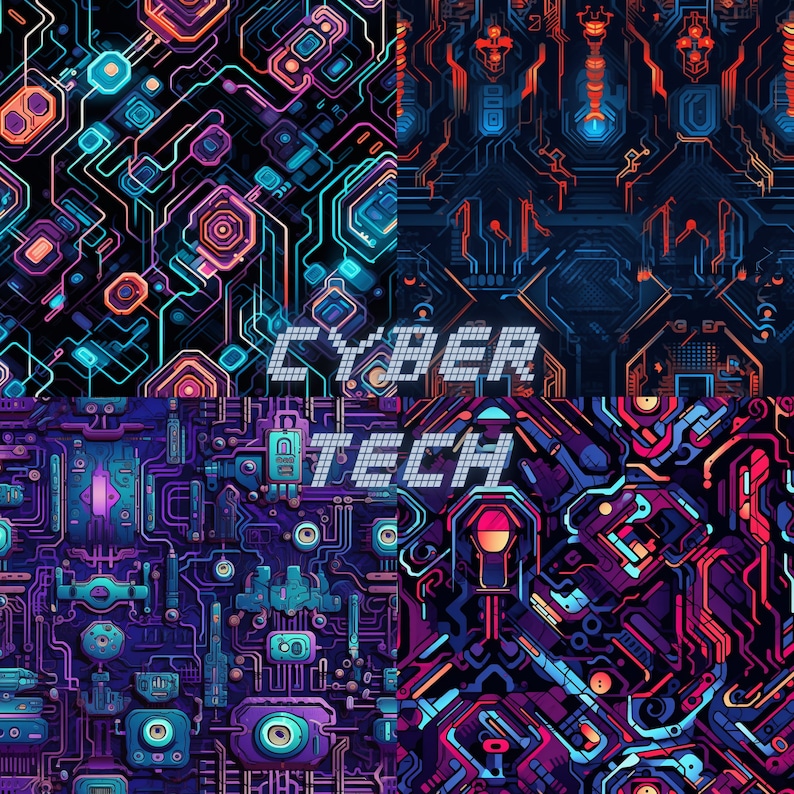 Cyberpunk Seamless Patterns: 40 Unique Tech Designs (digital Download ...