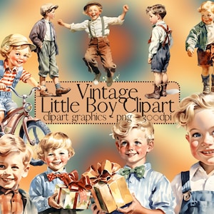 Aquarel Vintage Little Boy Clipart Fashion PNG Digital Image Downloads voor Paper Crafts Card Making Scrapbook Junk Journal Scrapbooking