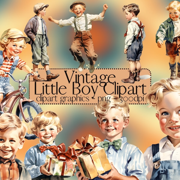 Watercolor Vintage Little Boy Clipart Fashion PNG Digital Image Downloads for Paper Crafts Card Making Scrapbook Junk Journal Scrapbooking