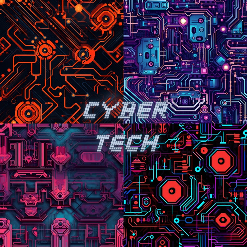 Cyberpunk Seamless Patterns: 40 Unique Tech Designs (digital Download ...