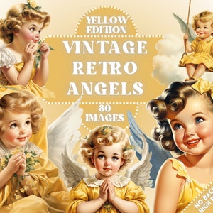Vintage Retro Angels Clipart - Christian Clip Art, Vintage Girls Clipart, Retro Vrouwen Clipart, Tweede Wereldoorlog, Old School Illustraties, commercieel
