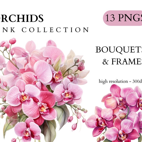 Watercolor Pink Orchid Clipart - Spring Floral Clip Art, PNG Format, Instant Download, Commercial Use, Invitations, Scrapbooking, Journaling