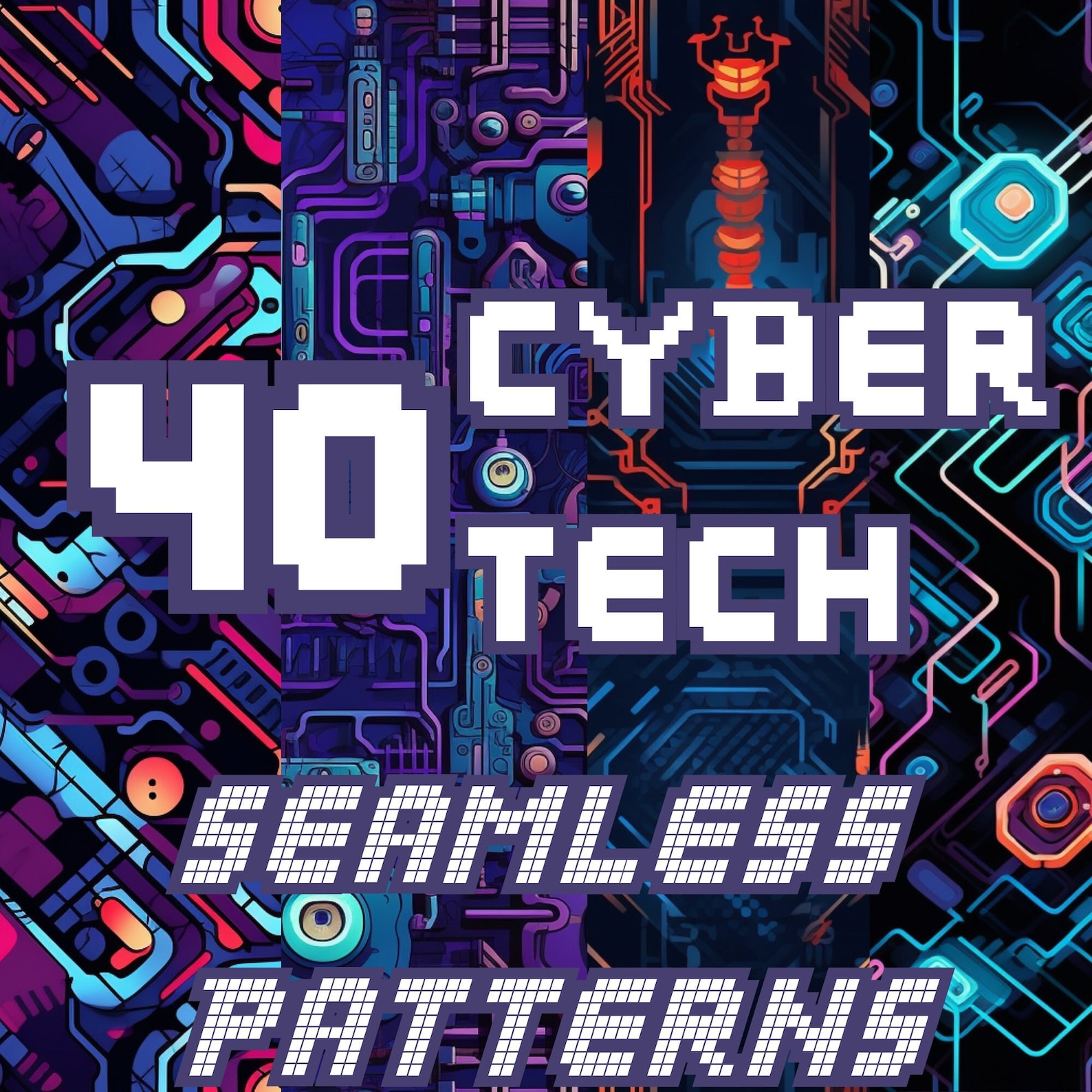 Cyberpunk Seamless Patterns: 40 Unique Tech Designs (digital Download ...