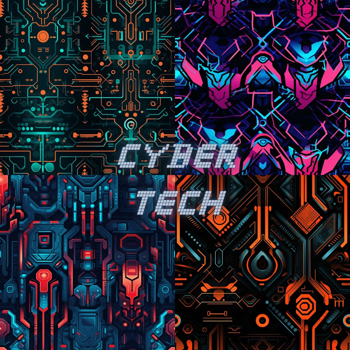 Cyberpunk Seamless Patterns: 40 Unique Tech Designs (digital Download ...