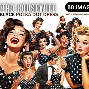 Retro huisvrouw clipart-jaren 1950 illustraties, old school tijdperk, vintage huisvrouwen PNG, ongewenste Journal, scrapbooking illustraties, mooie vrouwen