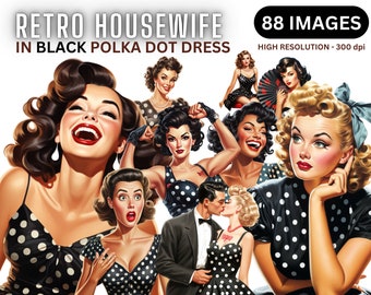 Retro Housewife Clipart - 1950s clip art, old school era,  vintage housewives PNG, Junk Journal, Scrapbooking Illustrations, beautiful women