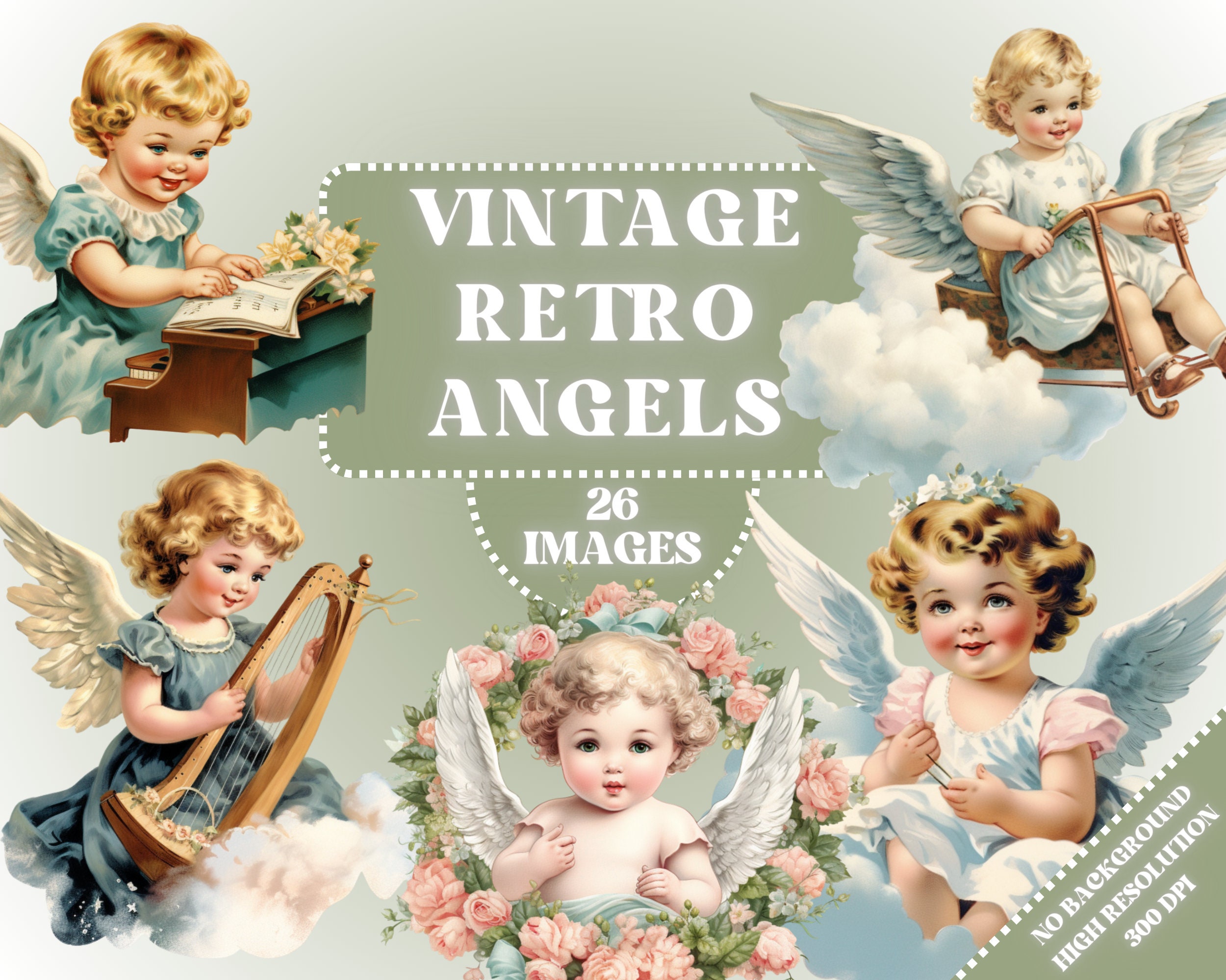 Retro Angel Clipart Vintage Angels Clip Art, Retro Girls Illustrations, Wwii, Old School Art