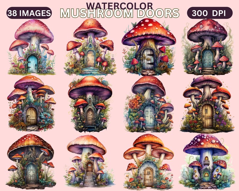 Fantasy Mushroom Doors Clipart Watercolor Mushroom Door Clip - Etsy