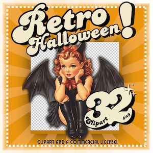 Vintage Halloween Clipart - Antique Halloween Graphics, Skulls, Bats, Costumes, Spiders, Witches | Retro Ephemera Instant Download PNGs
