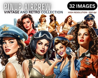 Aircrew Pin Ups Clipart - Vintage Pin Up Clip Art, Retro Illustrations, World War II, Junk Journal, Scrapbooking, Commercial, Transparent