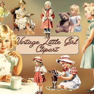 Aquarell Vintage Kleines Mädchen Clipart Mode PNG digitale Bild-Downloads für Papierhandwerk Kartenherstellung Scrapbook Junk Journal Scrapbooking
