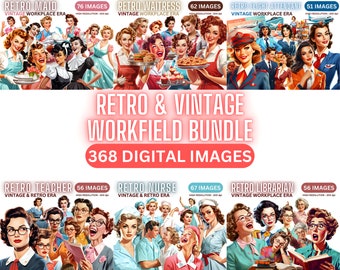Retro and Vintage Workplace Clipart Bundle - 368 IMAGES, 1950s Old School Women in the Work Field, Retro Women Clip Art, Women in STEM Art