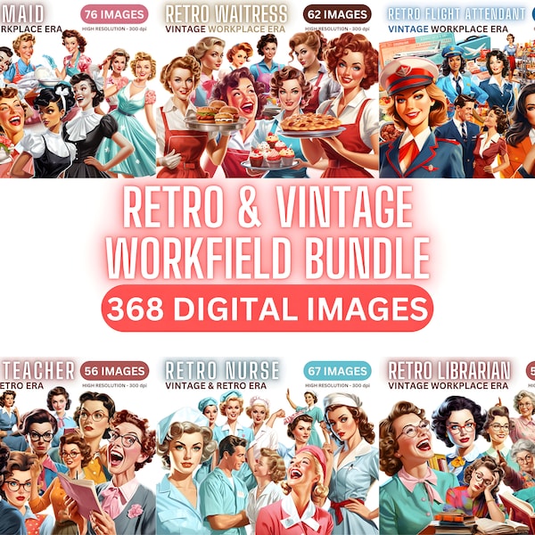 Retro et vintage Workplace Clipart Bundle - 368 IMAGES, 1950s Old School Women in the Work Field, Retro Women Clip Art, Women in STEM Art