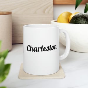 Charleston South Carolina Mug, Coffee Mug, Tea Mug, Ceramic Mug 11oz, College Outline Print Coffee Mug, White Mug, One sided print