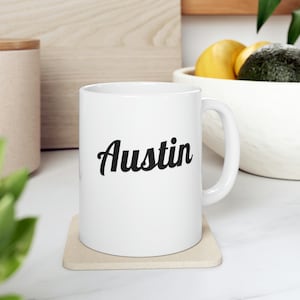 Austin Texas Mug, Coffee Mug, Tea Mug, Ceramic Mug 11oz, College Outline Print Coffee Mug, White Mug, One sided print