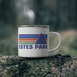 Estes Park Colorado Camp Mug, Coffee Mug, Hiking and Camping Mug, 12oz stainless steel enamel mug