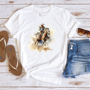 Cowboy auf Pferd Aquarell T-Shirt, Unisex Jersey Kurzarm T-Shirt, Bella & Canvas 3001 T-Shirt, T-Shirt, T-Shirt, hochwertiges T-Shirt