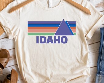 Idaho State Outdoor Shirt, Unisex Jersey Short Sleeve Tee, Bella & Canvas 3001 Tee, Multi Color Stripe t-shirt, Mountain Shirt