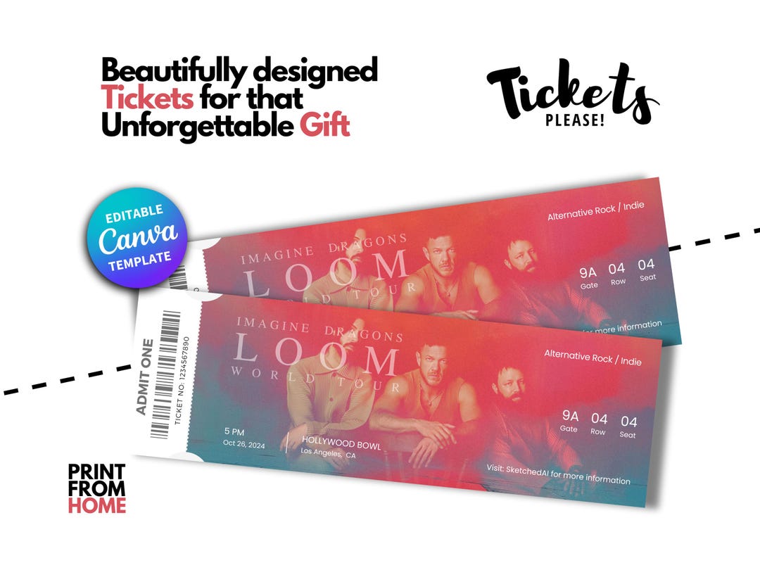 NEW Editable Digital Imagine Dragons World Tour Ticket Custom ...