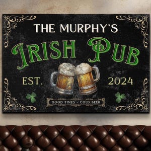 Irish Pub Sign, Personalized Bar Wall Decor, Custom Home Basement Bar Wall Art, Rustic Name Gift, Modern Vintage Man Cave Sign, Beer Artwork