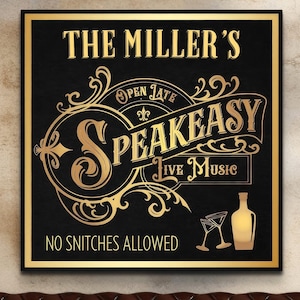 Speakeasy Sign, Personalized Bar Sign, Custom Prohibition Wall Art, Name Canvas Print, 1920s 1930s Decoration Illegal Alcohol, Man Cave Gift