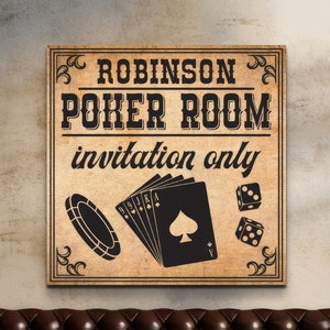 Poker Room Sign, Personalized Vintage Gambling Wall Art, Custom Western Decor, Man Cave Artwork, Primitive Decorations Housewarming Gift Him