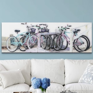 Bicycles Wall Art, Bike Canvas Print, Home Decor and Gift, Girl&#39;s bedroom Art, Large Artwork, Beach House Decoration, Girls Room Photography