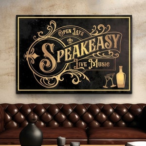 Speakeasy Bar Sign, Prohibition Lounge Wall Art, Basement Bar Artwork, Man Cave Decor, Gifts for Him, 1920s 1930s Decoration Illegal Alcohol