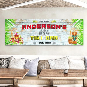 Tiki Bar Sign, Personalized Tiki Bar Decor, Custom Pool Wall Art, Backyard Canvas Print, Lounge Home Decor Name Gifts, Beach Grill Artwork