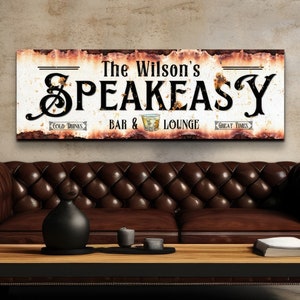 Speakeasy Sign, Personalized Bar Decor, Rustic Prohibition Basement Bar Wall Art, Gifts for Him, Custom Name Home Pub Distressed Decoration