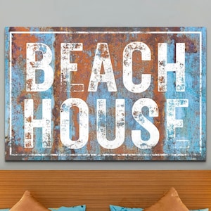 Rustic Beach House Sign, Blue Beach Home Decor, Vintage Coastal Wall Art, Primitive Tropical Decorations, Housewarming Gifts, Condo Artwork