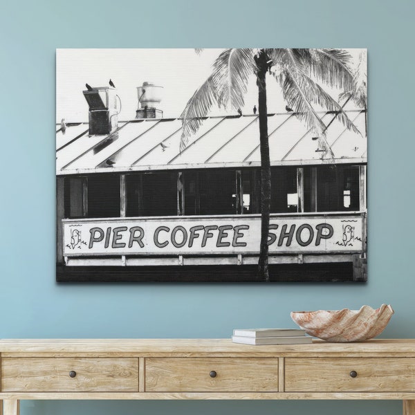 Coffee Wall Art, Home Decor, Pier Canvas Print, Beach House Artwork, Shop Sign, Coastal Restaurant Photograph, Housewarming Gift, Artwork