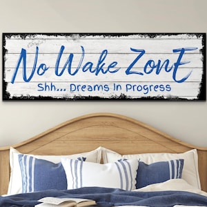 No Wake Zone Bedroom Wall Art Sign, Modern Farmhouse Decor, Above Bed Artwork, Large Canvas Print, Rustic Lake House Decorations, Home Gifts