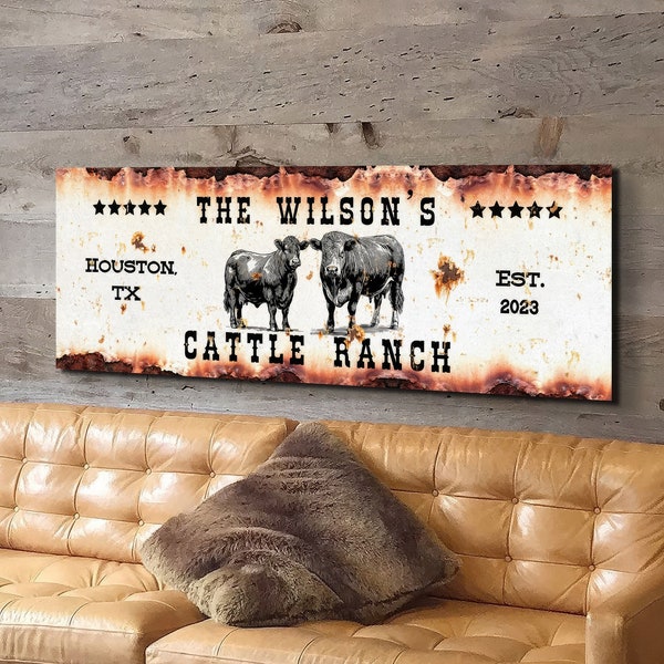 Cattle Ranch Signs, Rustic Personalized Ranch Wall Art Decor, Farmhouse Decorations, Western Decor, Cowboy Gifts, Cow Artwork, Custom Name