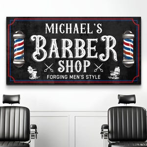 Barbershop Sign Personalized, Custom Vintage Barber Wall Art, Hair Salon Decor, Name Canvas Print, Men Gifts for Him, Retro Barber Artwork