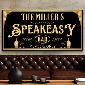Speakeasy Bar Sign, Personalized Prohibition Decor, Custom Roaring 20s Wall Art, Large Name Canvas Print, Home Man Cave Gift Him Husband Men