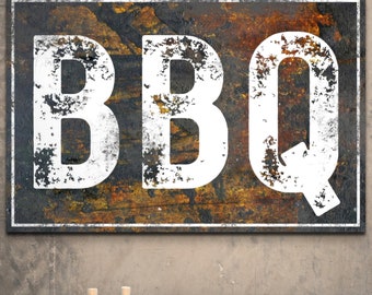 Rustic BBQ Sign, Barbecue Wall Art, BBQ Restaurant Decor, Kitchen Cooking Grill Decorations, Antique Distressed Canvas Print, Dad Gifts Him