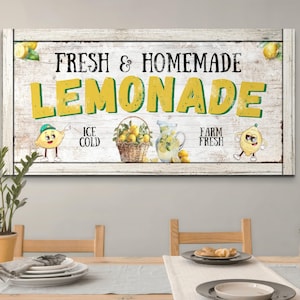 Lemonade Wall Art Sign, Modern Farmhouse Decor Lemonade Stand Artwork, Rustic Summer Decorations, Kitchen Wall Decor, Canvas Print Home Gift