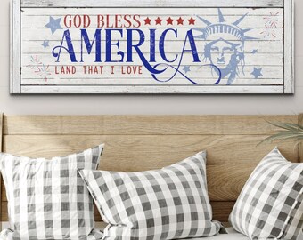 God Bless America Sign, Statue of Liberty Wall Art, Patriotic Decor, Modern Farmhouse Artwork, 4th of July, Veteran Gifts for Him, USA Decor